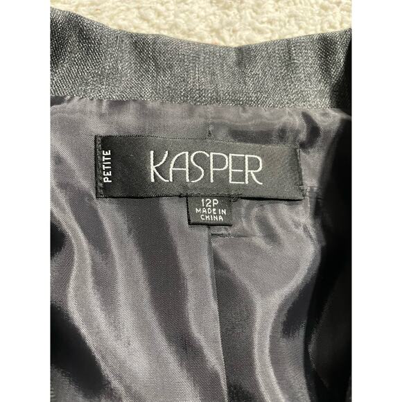 Kasper Womens 12P Petite Single Breasted Blazer Window Pane Plaid Gray 3 Button - Picture 4 of 9